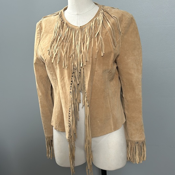 Mixit Suede Leather fringe jacket tan size large vintage - Picture 4 of 17